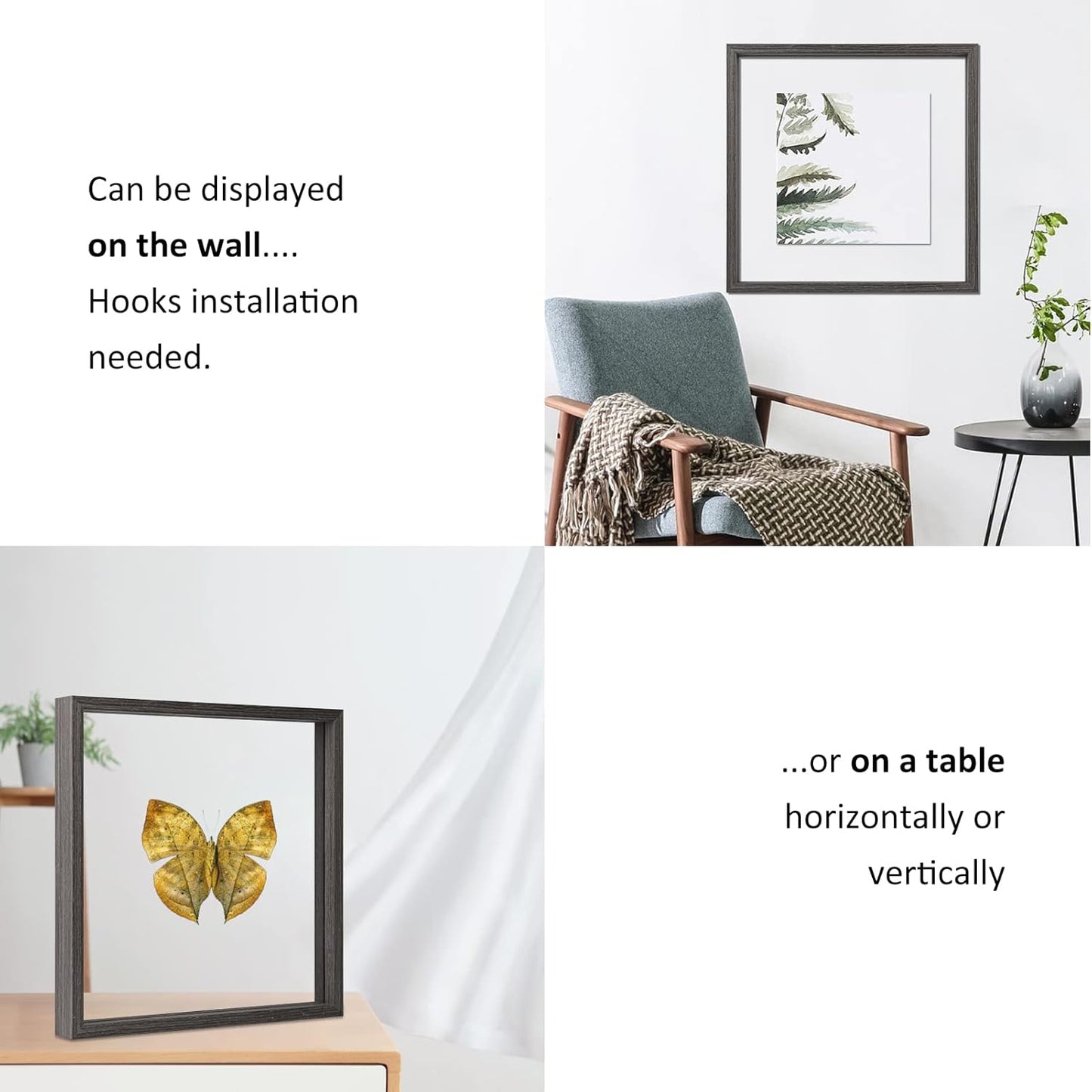 MUYE 11x14 Floating Frame Set of 2,Double Glass Rustic Frame,Display Any Size Photo up to 11x14,Wall Mount or Tabletop Standing,Natural