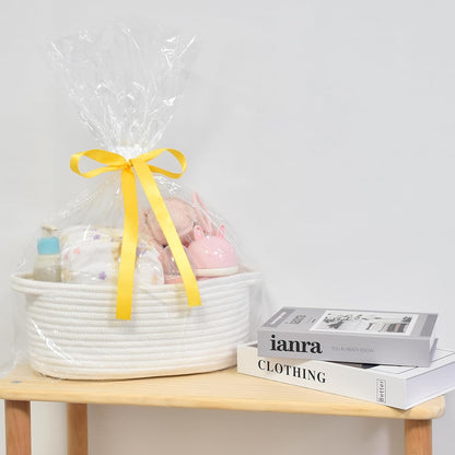 ABenkle Small Basket with Handles, Boho Decorative Rope Woven Dog Cat Toy Storage Bin Shelf Storage Organizer, Easter Christmas Gift Basket, 12"x8"x5", White