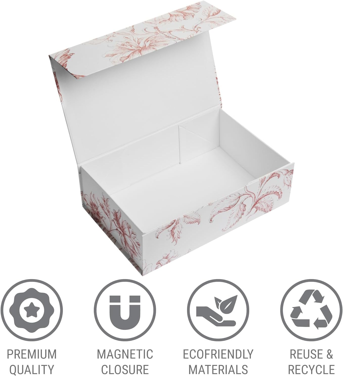 Luxury Keepsake Gift Box | Gold Floral Decorative Boxes with Magnetic Lids for Presents, Wedding Memory Box, and Bridal Gifts. 11.5" x 7.5" x 3.5"