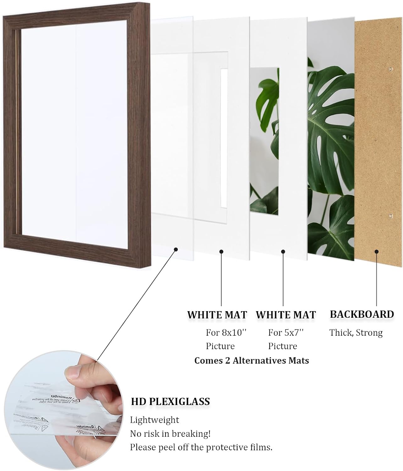 Egofine 8x10 Picture Frames Set of 4, Made of Solid Wood Covered by Plexiglass 4x6 and 5x7 with Mat or 8x10 without Mat, for Table Top Display and Wall Mounting Photo Frame Black