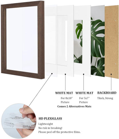 Egofine 8x10 Picture Frames Set of 4, Made of Solid Wood Covered by Plexiglass 4x6 and 5x7 with Mat or 8x10 without Mat, for Table Top Display and Wall Mounting Photo Frame Black