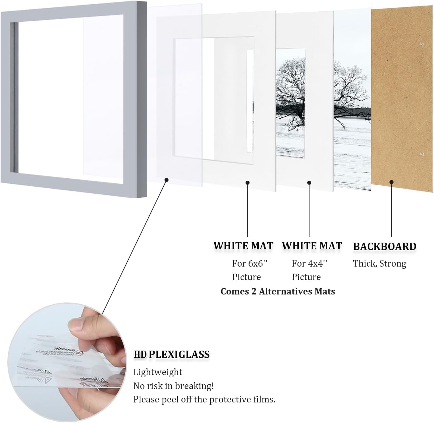 Egofine 12x16 Picture Frame Black, Covered by Plexiglass Made of Solid Wood, Display Pictures 9x12 and 11x14 with Mat or 12x16 Without Mat, for Wall Mounting Photo Frame - Colors A