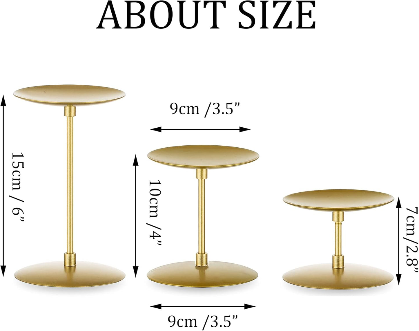 Pillar Candle Holders Candelabra Gold - Set of 12 Bulk Candle Stand Iron Plate Minimalism Modern Home Mantel Dinning Table Decorations Centerpiece for Wedding, Party, Housewarming, Events