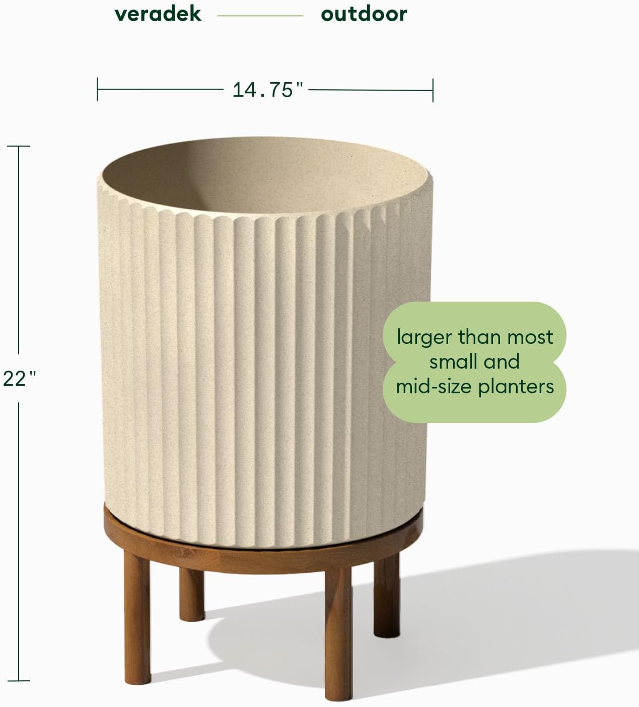 Veradek Demi Series Round Planter w/ Stand for Porch/Patio | Durable Plastic-Concrete & Wooden Stand | Modern Décor for Tall Plants, Flowers