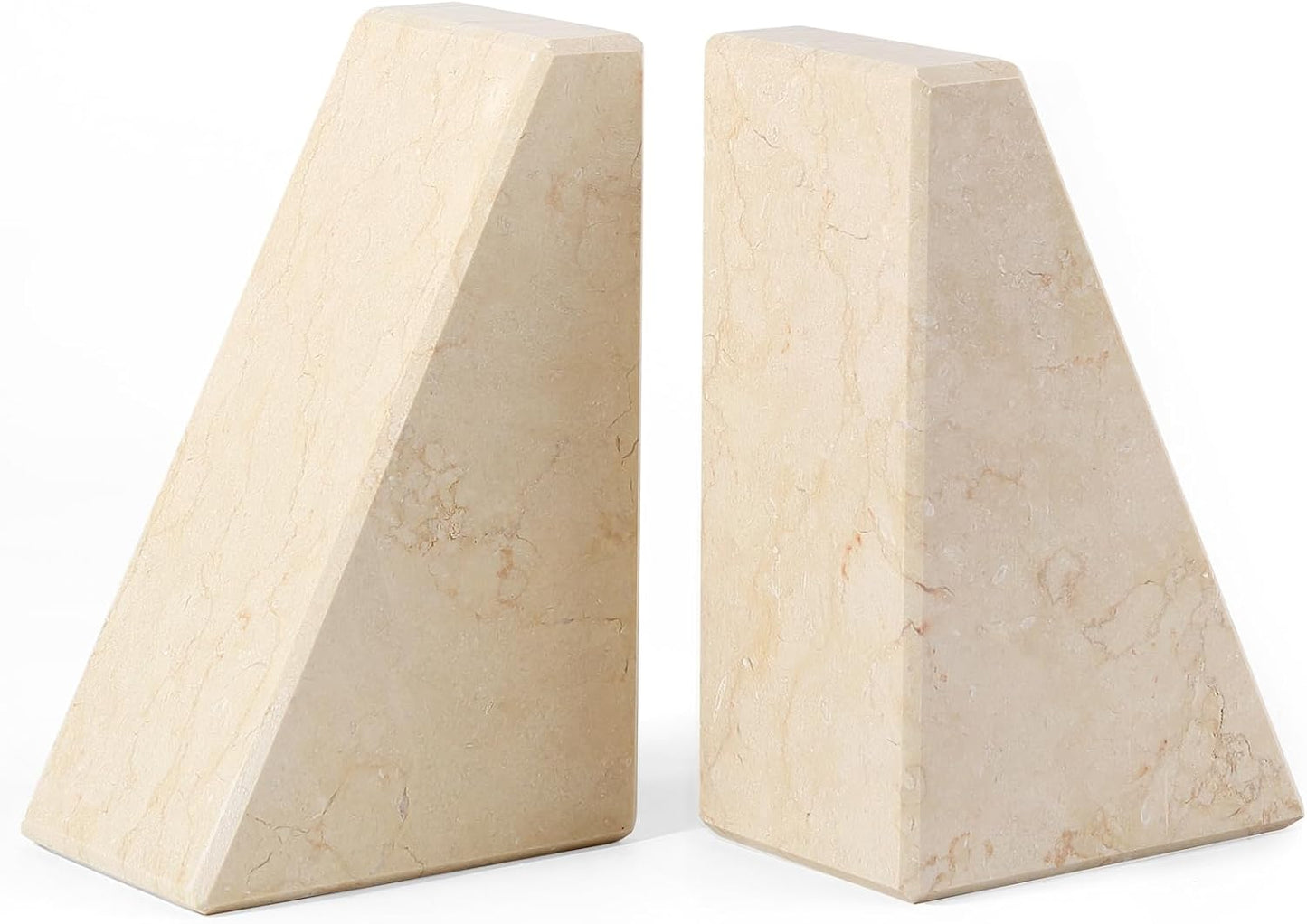 Karibiber Travertine Bookends for Heavy Books, Marble Decorative Bookends for Shelves, Heavy-Duty Stone Book Ends for Hardback Book & Cookbooks, Unique Book Stopper & Holder, Travertino Italy