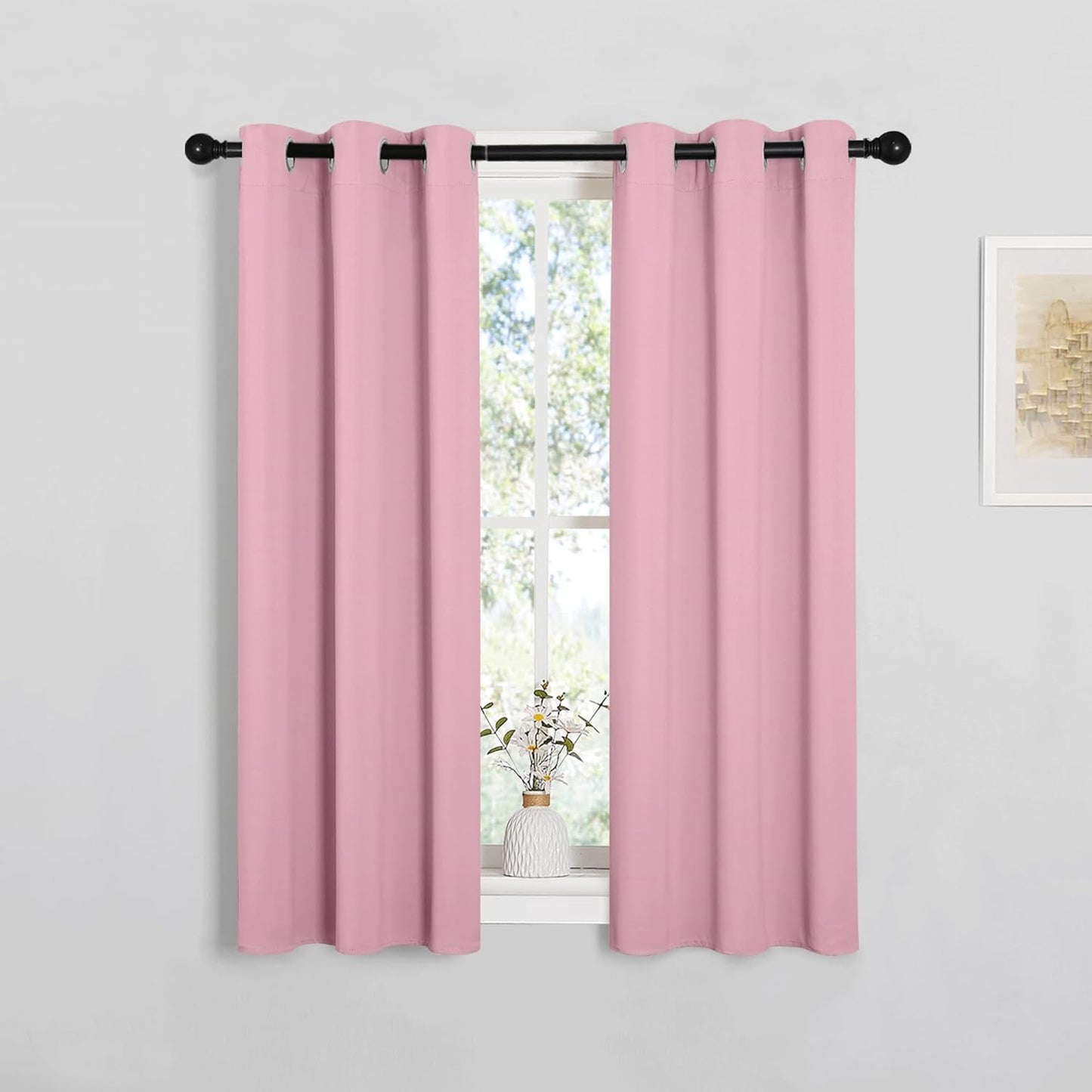 NICETOWN Halloween Pitch Black Solid Thermal Insulated Grommet Blackout Curtains/Drapes for Bedroom Window (2 Panels, 42 inches Wide by 63 inches Long, Black) - Colors A