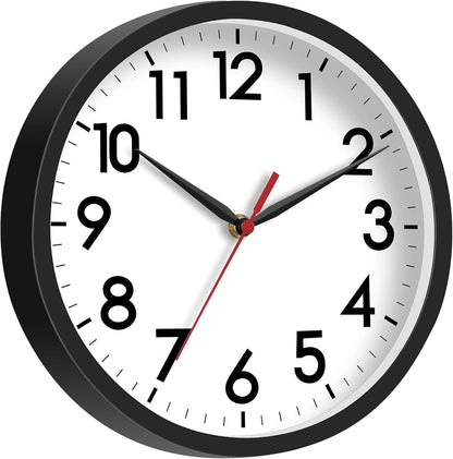 AKCISOT Wall Clock, Modern Small Wall Clocks Battery Operated 8 Inch, Silent Non-Ticking Analog Classic for Office, Home, Bathroom, Kitchen, Bedroom, School(Black)