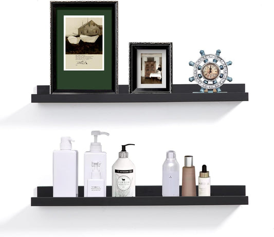 AZSKY Floating Shelves Wall Mounted Set of 2 Natural Wood Picture Shelves Wall Shelves for Bedroom Bathroom Living Room Kitchen Laundry Room Storage & Decoration 24 Inch