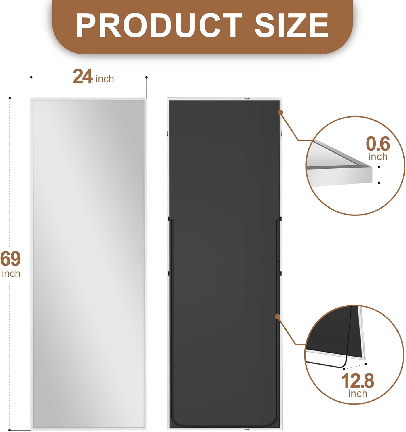 Delma Wall Full Length Mirror,Standing Mirror Full Body,Large Floor for Wall Door Bedroom Bathroom Living Room with Aluminium Frame(with Stand,56x15-Black)