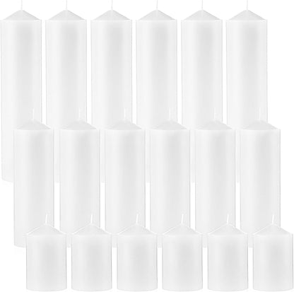 MTLEE 18 Pcs Set of 3 Pillar Candles Bulk 2 in x 3, 6, 8 Long Burning Clean Unscented Smokeless Pillar Candles for Wedding Emergency Lanterns Ceremony Party (Ivory White)