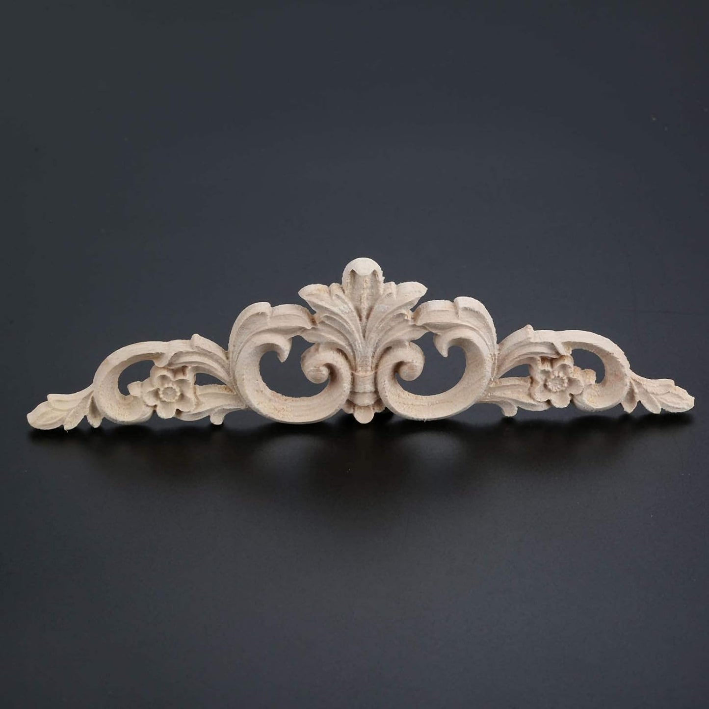 MUXSAM Carved Wood Appliques Onlays, Long Wooden Decals Trim Molding Rosette Inlays for Door Wall Mantel Cabinet Door Dresser Closet Mirror Decoration Furniture Transfer(1-Pack, 20x5cm/7.9" x2)