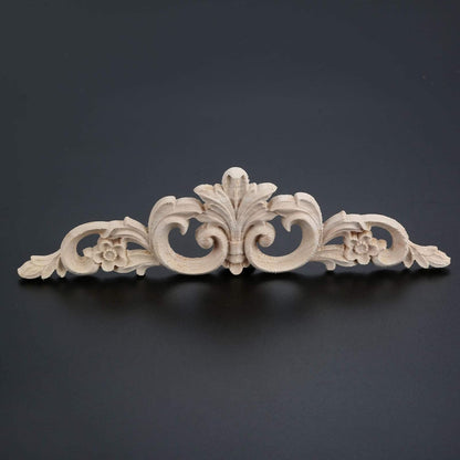 MUXSAM Carved Wood Appliques Onlays, Long Wooden Decals Trim Molding Rosette Inlays for Door Wall Mantel Cabinet Door Dresser Closet Mirror Decoration Furniture Transfer(1-Pack, 20x5cm/7.9" x2)
