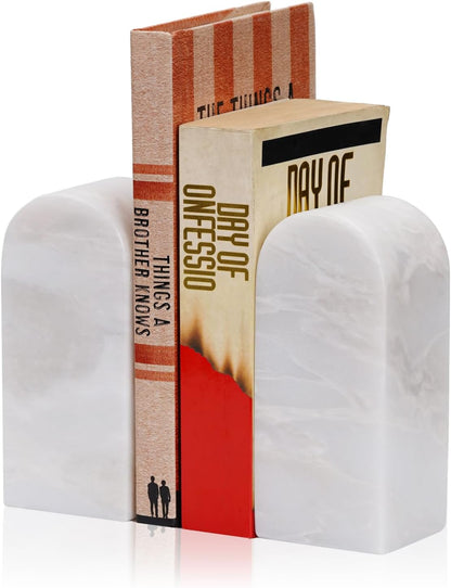 Koville African Natural Marble Bookends for Shelves, Non-Slip Book Ends, 13LBS Ultra Heavy Duty Marble Book Holder Organizer, Apartment Decor for Movies/CD/Video Games(Namib Fantasy)