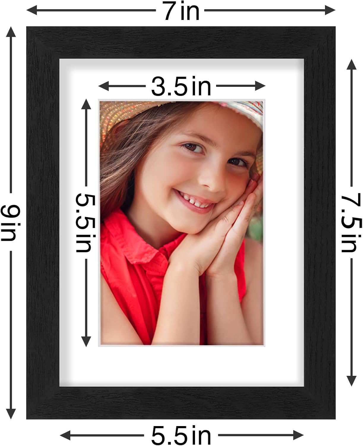 Vittanly 8x10 Picture Frames Set of 9, Shatter Resistant Plexiglass, Display 5x7 Pictures with Mat or 8x10 without Mat, Photo Frames for Wall or Tabletop, Engineered Wood, Black - Colors A