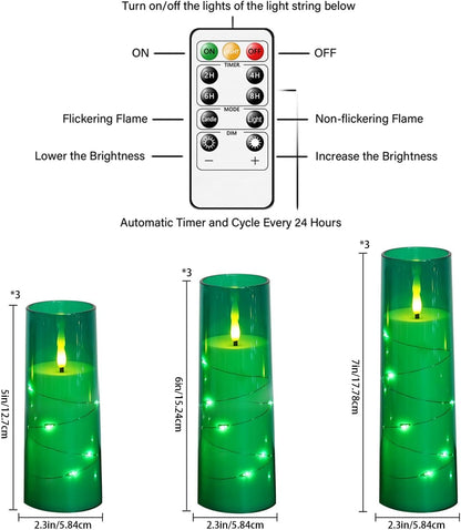 Nimiko Flickering Flameless LED Candles, 9 Pcs with Embedded Star String, Acrylic LED Pillar Candles with Remote, Suitable for Home Decoration (White)