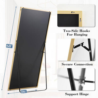 DUMOS Arched Full Length Mirror with Stand 64"x21" Floor Standing Aluminum Frame for Bedroom Body Hanging Leaning Modern Simple Home Decor Shatter-proorf Nano Glass Wall Living Room Cloakroom Black