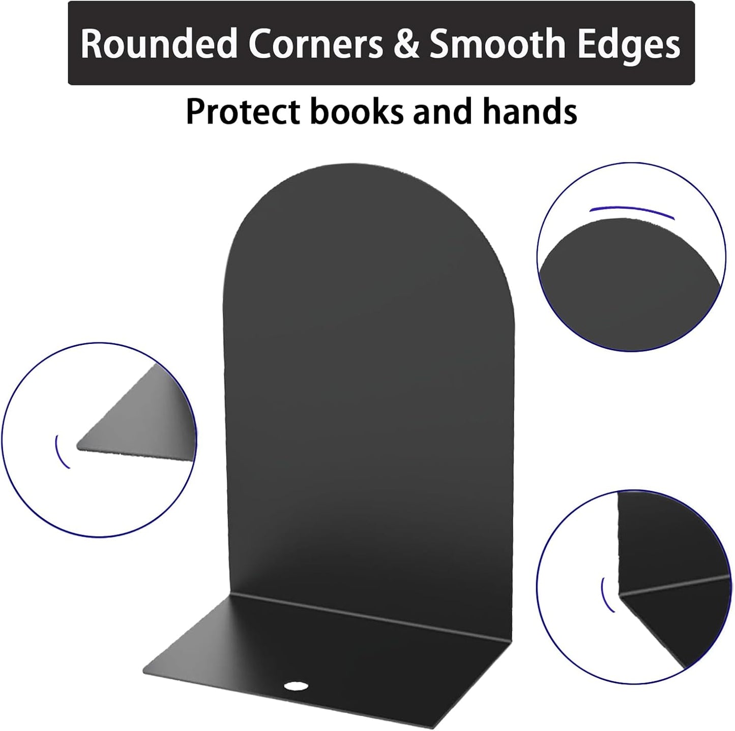 MerryNine Metal Book Ends, 2 Pack Black Bookends for Shelves, Book Holder for Heavy Books, Book End for Kids Books, Decoration Bookend for Home Office