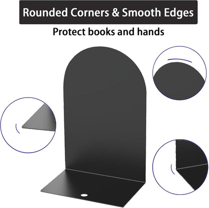 MerryNine Metal Book Ends, 2 Pack Black Bookends for Shelves, Book Holder for Heavy Books, Book End for Kids Books, Decoration Bookend for Home Office