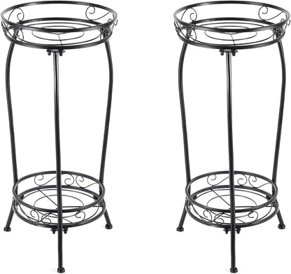 Kavlium Plant Stand Indoor Outdoor，Tall Black Metal Rustproof Stable Plant Stands，2 Tier 27.1 inch Multiple Plant Rack Holder Rack Flower Pot Stand Heavy Duty Plant Shelf
