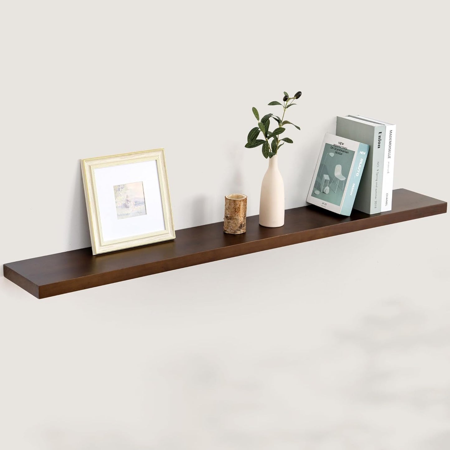 Floating Shelves 36 Inches Long - 8 Inch Deep Rustic Premium Solid Pine Wood for Storage - Farmhouse Wall Mounted for Living Room - Heavy-Duty Metal Bracket - 36" W x 8" D - Set of 2 - White Color