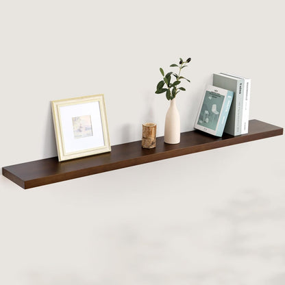 Floating Shelves 36 Inches Long - 8 Inch Deep Rustic Premium Solid Pine Wood for Storage - Farmhouse Wall Mounted for Living Room - Heavy-Duty Metal Bracket - 36" W x 8" D - Set of 2 - White Color