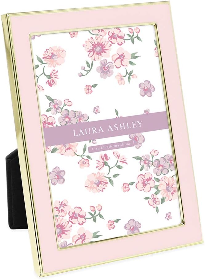 Laura Ashley 5x7 Navy Enamel Picture Frame, Gold Metal Edge with Easel, for Countertop, Counterspace, Tabletop Display, Bookshelf, Desk, Wall Décor, Photo Gallery (5x7, Navy W/Gold)