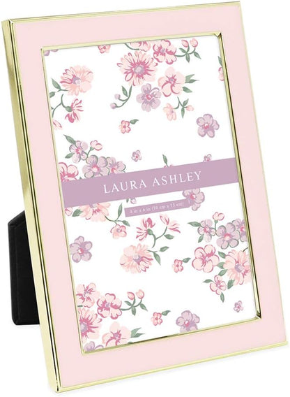Laura Ashley 5x7 Navy Enamel Picture Frame, Gold Metal Edge with Easel, for Countertop, Counterspace, Tabletop Display, Bookshelf, Desk, Wall Décor, Photo Gallery (5x7, Navy W/Gold)