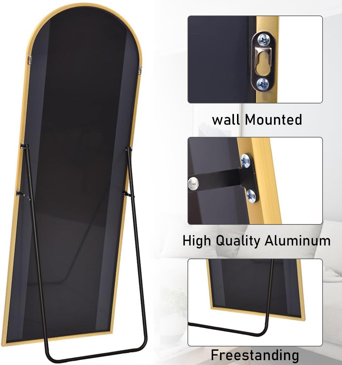 Mirror Full Length, 71"x26" Arched Full Length Mirror, Arch Mirror with Stand, Large Standing Mirrors, Oversized Full Body Mirrors with Aluminum Frame for Bedroom, Living Room (White)
