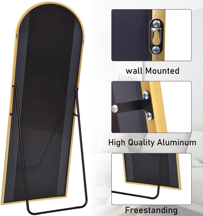 Mirror Full Length, 71"x26" Arched Full Length Mirror, Arch Mirror with Stand, Large Standing Mirrors, Oversized Full Body Mirrors with Aluminum Frame for Bedroom, Living Room (White)