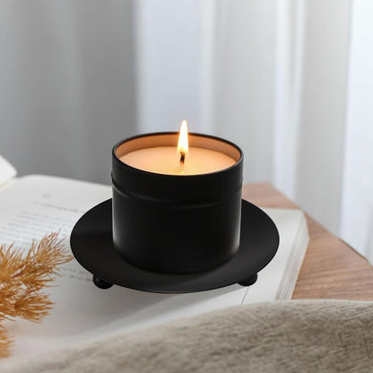Iron Plate Candle Holder, Black Candle Holders for Pillar Candles, Small Candle Tray, Decorative Pillar Candle Holder Plate Metal Candle Stand for LED & Wax Candles,Spa,Weddings，Party (4 pcs)