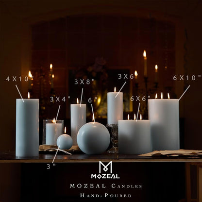 MOZEAL 3" x 4" Hand-Poured Unscented Candle,Dripless Pillar Candle Set of 3,Long Clean Burning,Approx 72 Hours Burn Time,Rustic Country Style,Wedding,Dinner,Christmas and Home Decor,White