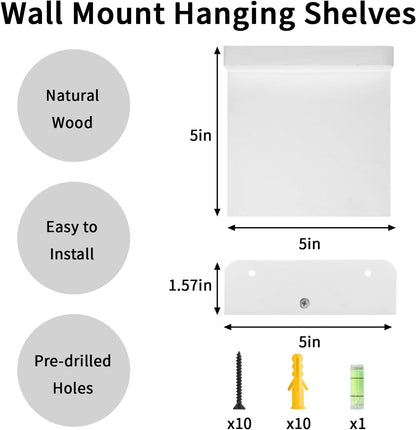 Fixwal Small Shelf for Wall, 5X5 Inches Floating Shelves Set of 4, Rustic Wood Small Wall Mounted Shelves for Bedroom, Living Room, Kitchen, Bathroom Decor (Dark Carbonized Black)
