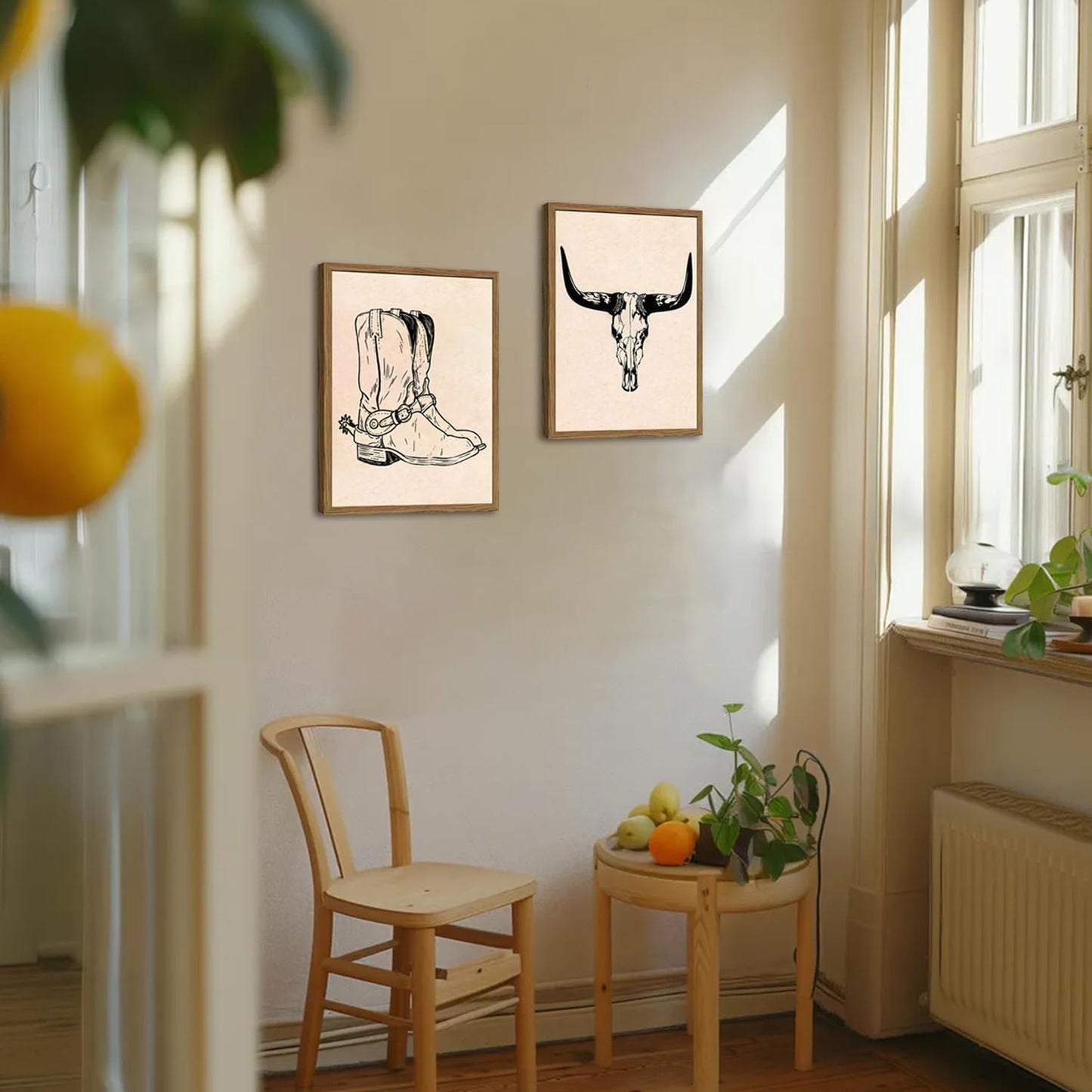 Western Wall Art Set of 3, Southwestern Cowboy Playing Card Wall Decor, Longhorn Bull Skull and How Lucky are We Poster Canvas Painting Prints for Bedroom Living Room 12x16 inch Wood Framed