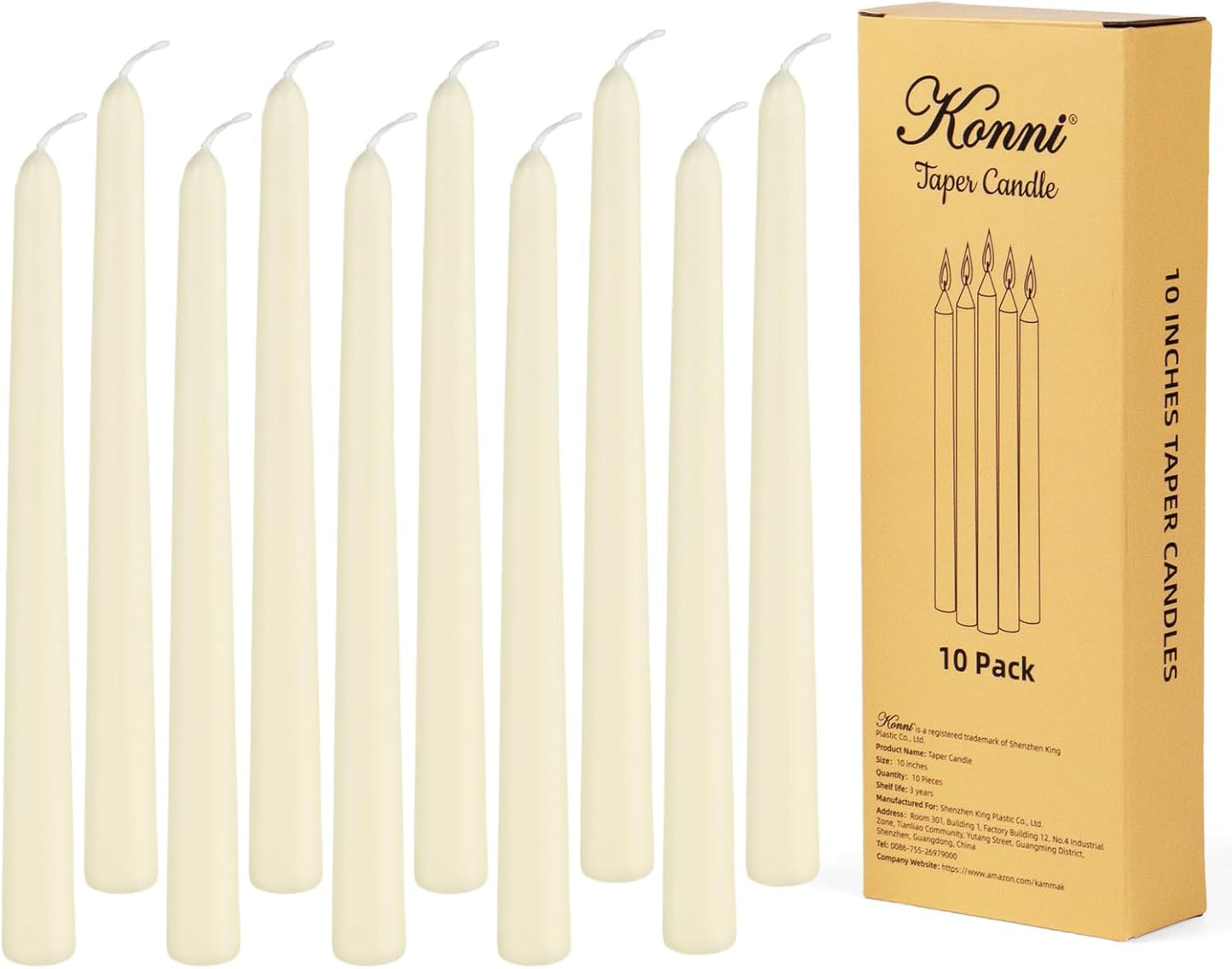 KONNI 0.87×10 Inch Ivory Taper Candles, Unscented and Smokeless Tall Candlesticks, 10 Pack Tapered Candles with Cotton Wicks, Long Burning, Ideal for Weddings, Dinner Parties, and Home Décor