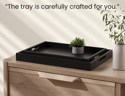 Fibogollo Bamboo Set of 2 Serving Tray with Handles,Decorative Trays Platter,Breakfast Tray in Bed,Food Drinks Tray for Eating,Working,Storing(Brown)