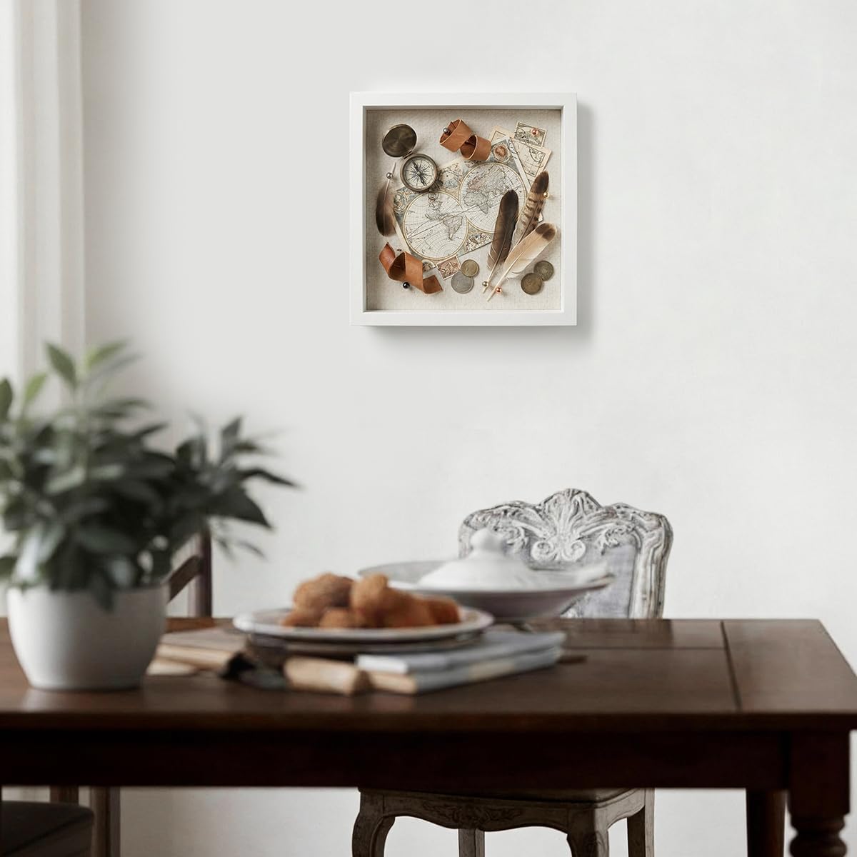 8x8 Shadow Box Frame | Soft Linen Back & Push Pins Included, Polystyrene Glass Memory Display Case for Flowers, Tickets & Cherished 3D Items, White