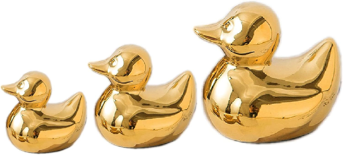 Home Decor Golden Ceramic Duck Figurines, Home Decor Animal Sculptures and Statues Handmade Artware Decor, Mini Duck