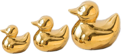 Home Decor Golden Ceramic Duck Figurines, Home Decor Animal Sculptures and Statues Handmade Artware Decor, Mini Duck