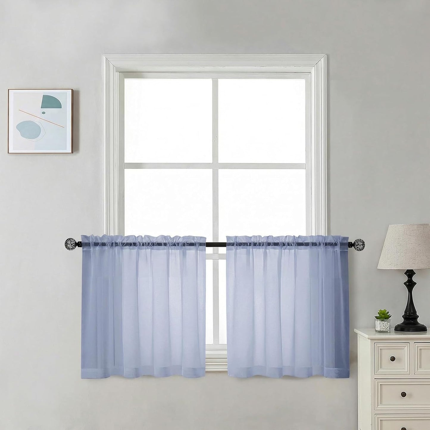 Chyhomenyc Sheer White Valances for Windows 2 Pack, Small Window Curtains for Living Room Bathroom Cafe Laundry Basement, Modern Top Dual Rod Pocket Voile Curtain, 42W x 14L inches, White - Colors B