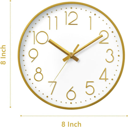 DAXSMY Wall Clock - 8 Inch Silent Non-Ticking Modern 3D Wall Clocks Battery Operated - Decorative Clock for Kitchen, Home Office, Bathroom, Bedroom(Rose Gold)