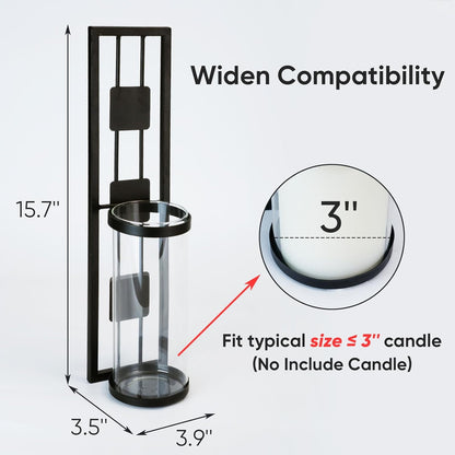 Homemory Wall Sconces Candle Holder Set of 2, Modern Metal Rustic Wall Decor for Living Room, Dining Room, Bedroom, Bathroom(Black)