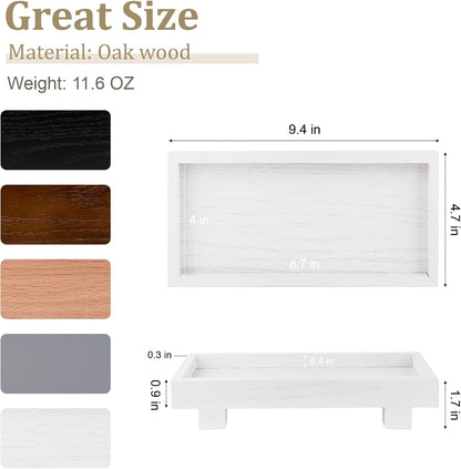 Decorative Tray Small Pedestal Stand Farmhouse Bathroom Decor Wooden Riser Display Stand for Vanity, Kitchen Countertop, Sink, 9.4 * 4.7 White