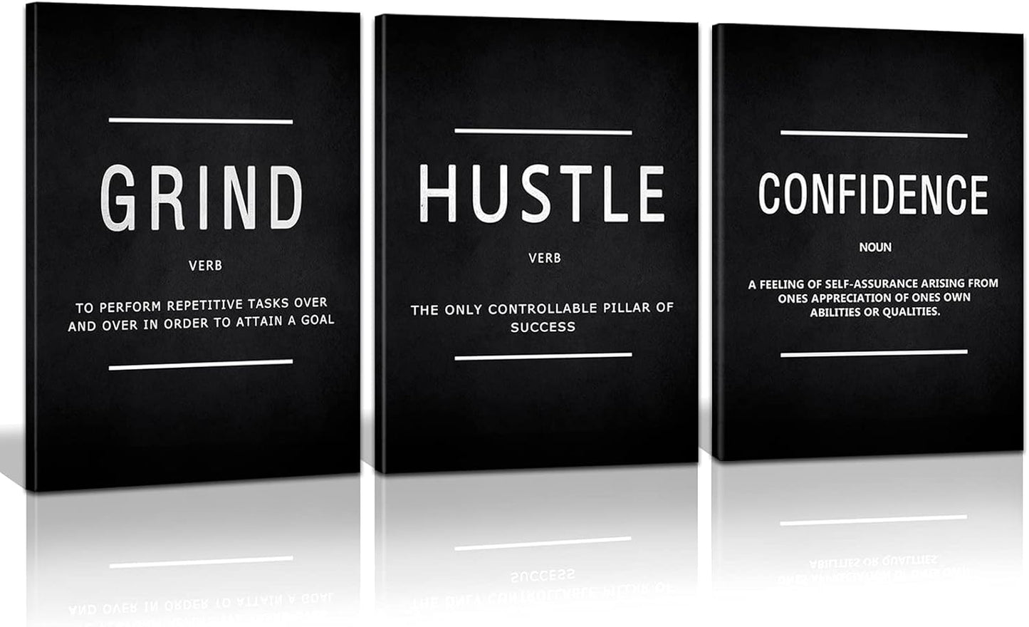 KAWAHONE Canvas Painting Wall Art, Grind Hustle Execution Motivational Wall Art Decoration Posters Prints for Living Room Bedroom, Office Decor, Gallery-Wrapped Canvas Art Set Framed Ready to Hang