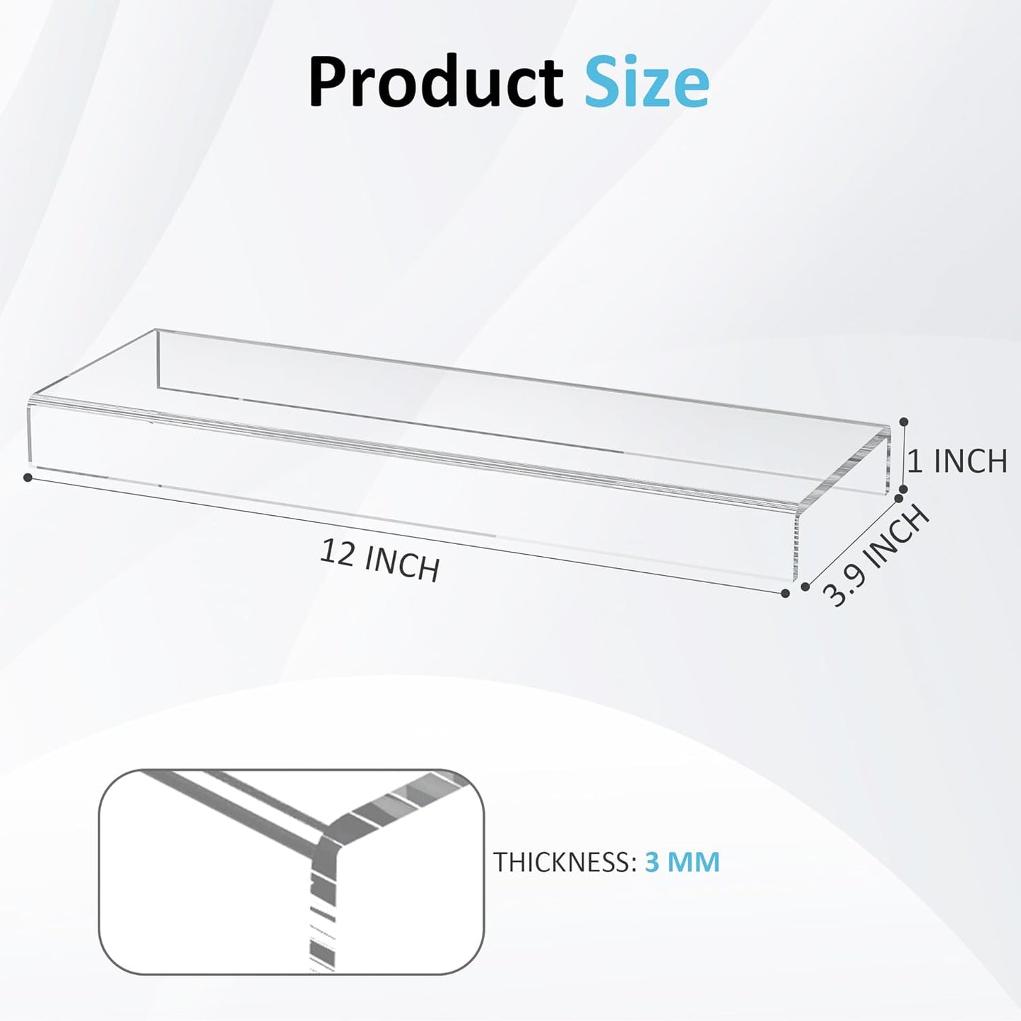 Sezanrpt Acrylic Shelf Riser 12x4.7x3 pack of 2, Desktop Rectangular Acrylic Tray Pedestal Stand for Funko Pop Figure, Bags, 12x4.7x3 Inch