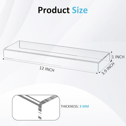 Sezanrpt Acrylic Shelf Riser 12x4.7x3 pack of 2, Desktop Rectangular Acrylic Tray Pedestal Stand for Funko Pop Figure, Bags, 12x4.7x3 Inch