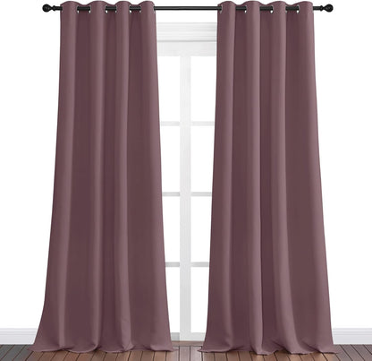 NICETOWN Halloween Pitch Black Solid Thermal Insulated Grommet Blackout Curtains/Drapes for Bedroom Window (2 Panels, 42 inches Wide by 63 inches Long, Black) - Colors E