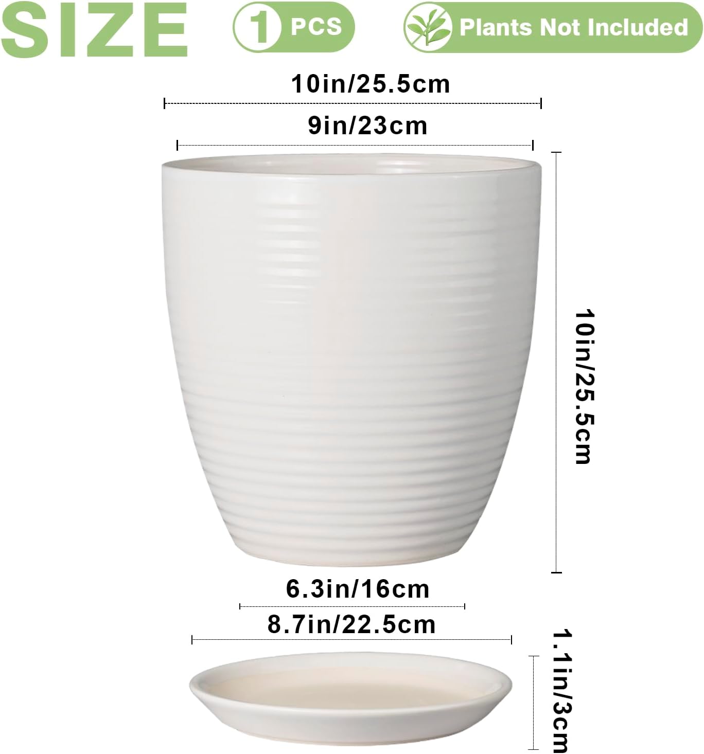 Ceramic Pots for Plants - 6 Inch Plant Pot with Drainage Hole and Saucer, Round Planters for Indoor Outdoor, Flower Pots, Modern Planter, Home Office Room Decor, Gifts for Plant Lovers, White