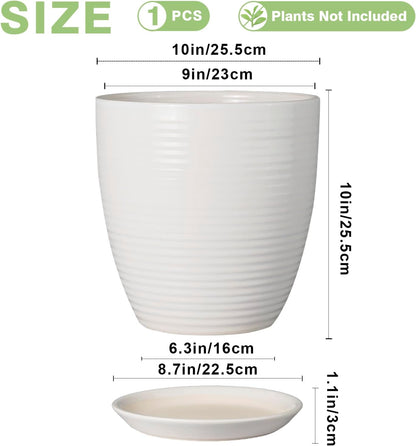 Ceramic Pots for Plants - 6 Inch Plant Pot with Drainage Hole and Saucer, Round Planters for Indoor Outdoor, Flower Pots, Modern Planter, Home Office Room Decor, Gifts for Plant Lovers, White