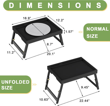 Bed Tray Table with Handles Folding Legs,Bamboo Breakfast Food Tray with Media Slot,Use As Platter,Laptop Desk,Snack,TV Tray Kitchen Serving Tray Black Large