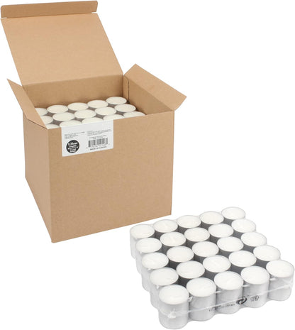Stonebriar 100 Pack Unscented 8 Hour Extended Burn Time Tea Light Candles, White, 100 Count